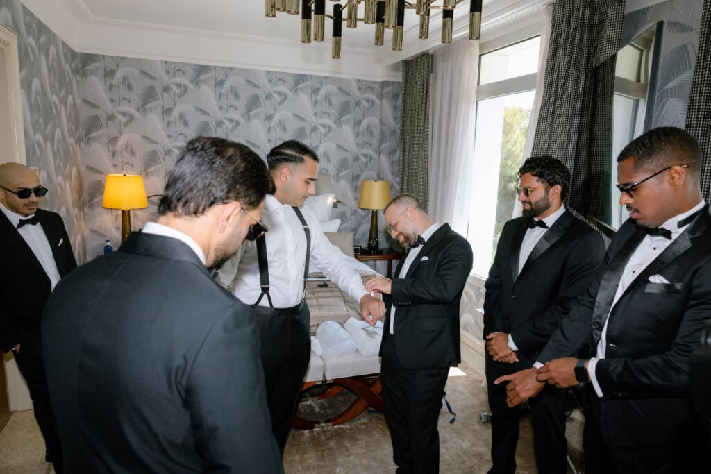 Groom's party Editorial wedding photographer Alabriga Hotel Costa Brava